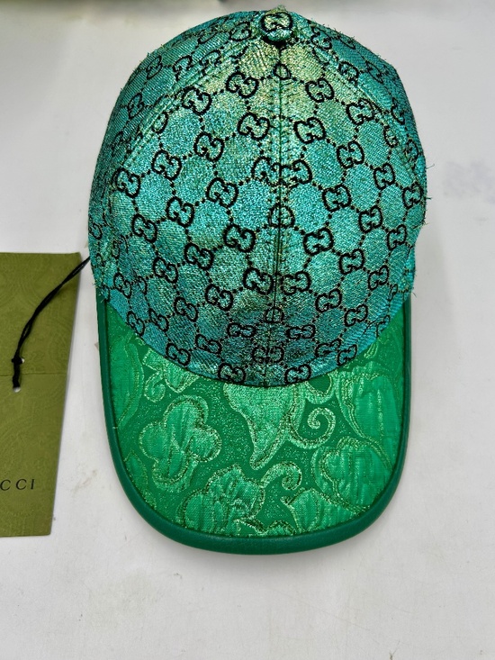 Unisex Gucci monogram Jacquard Baseball Cap in Green. Size Medium. Made in Italy main image 5